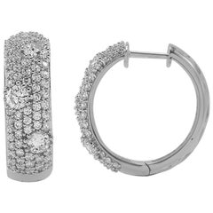 TJD 2.0 Carat Round Diamond 14 Karat White Gold Designer Huggie Hoop Earrings