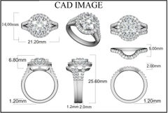 TJD 2.0 Carat Round Diamond 14 Karat White Gold Halo Cluster Bridal Ring Set