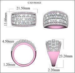 TJD 2.0 Carat Round Diamond 14 Karat White Gold Multi-row Wedding Band Ring