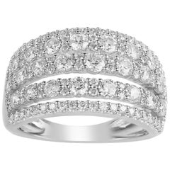 TJD 2.0 Carat Round Diamond 14 Karat White Gold Multi-row Wedding Band Ring