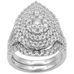 Used TJD 2.0 Carat Round Diamond 14 Karat White Gold Pear Shaped Bridal Set Ring