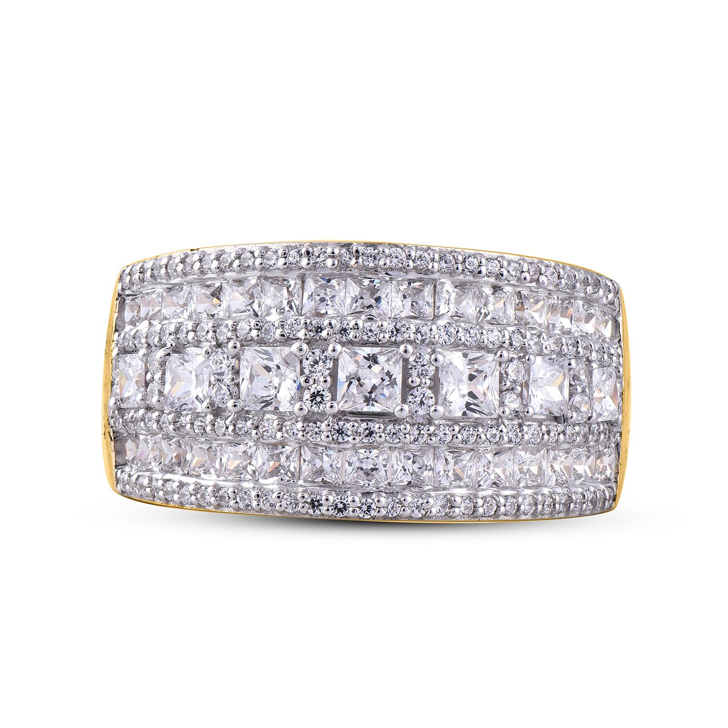 Art Deco TJD 2.0 Carat Round Diamond 14 Karat Yellow Gold Multirow Wedding Band Ring For Sale