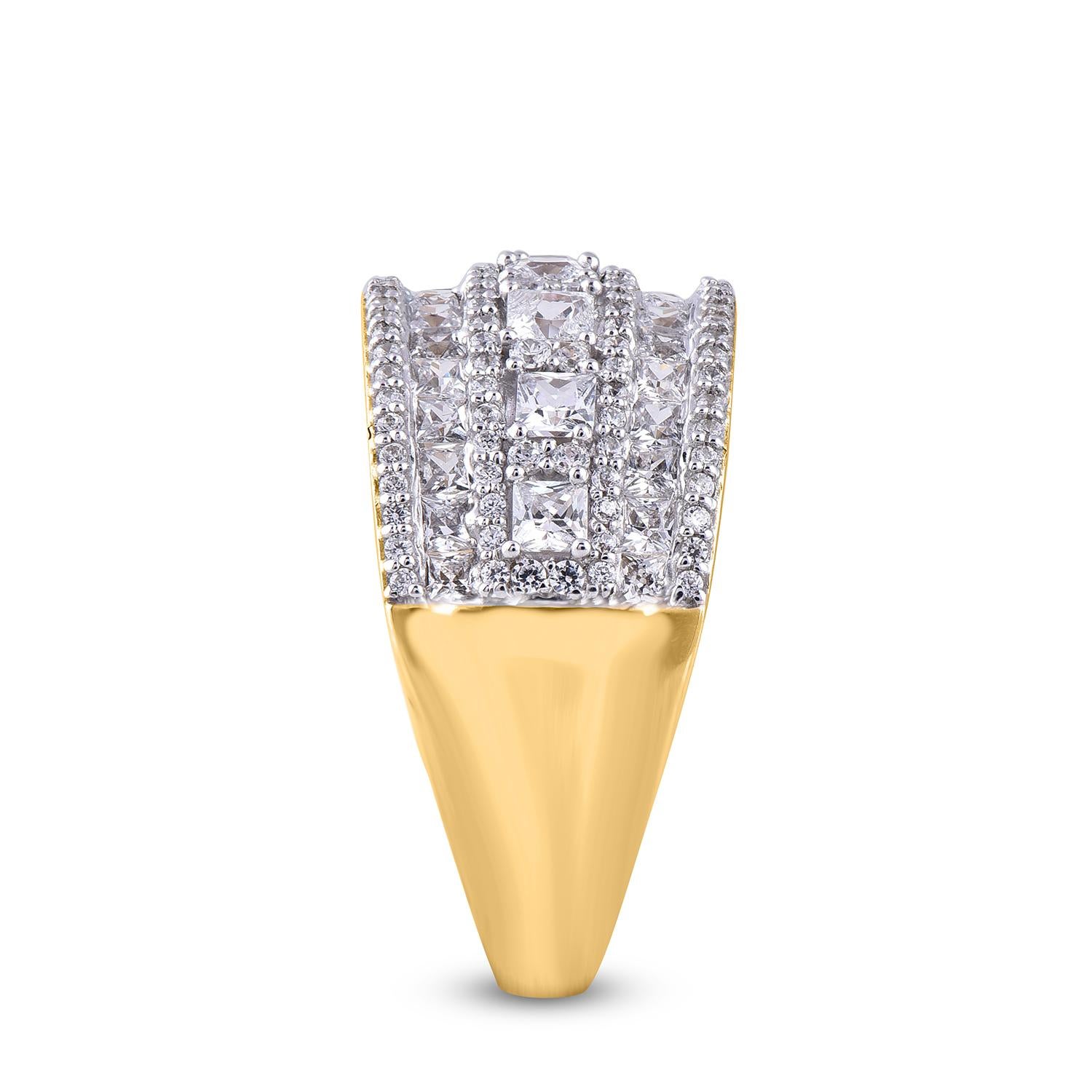Round Cut TJD 2.0 Carat Round Diamond 14 Karat Yellow Gold Multirow Wedding Band Ring For Sale