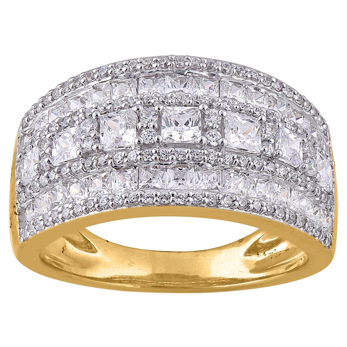 TJD 2.0 Carat Round Diamond 14 Karat Yellow Gold Multirow Wedding Band Ring