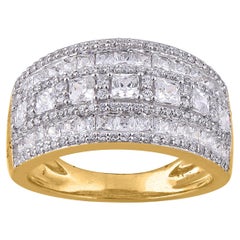 TJD 2.0 Carat Round Diamond 14 Karat Yellow Gold Multirow Wedding Band Ring