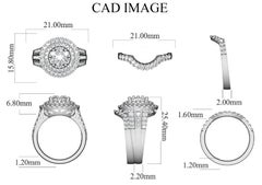 TJD 2.0 Carat Round Diamond 14K White Gold Double Halo Cluster Bridal Ring Set