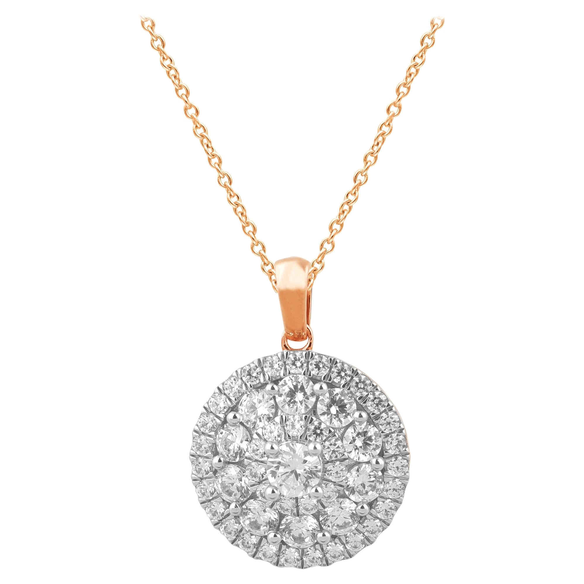TJD 2.0 Carat Round Diamond 14K Yellow Gold Designer Cluster Fashion Pendant