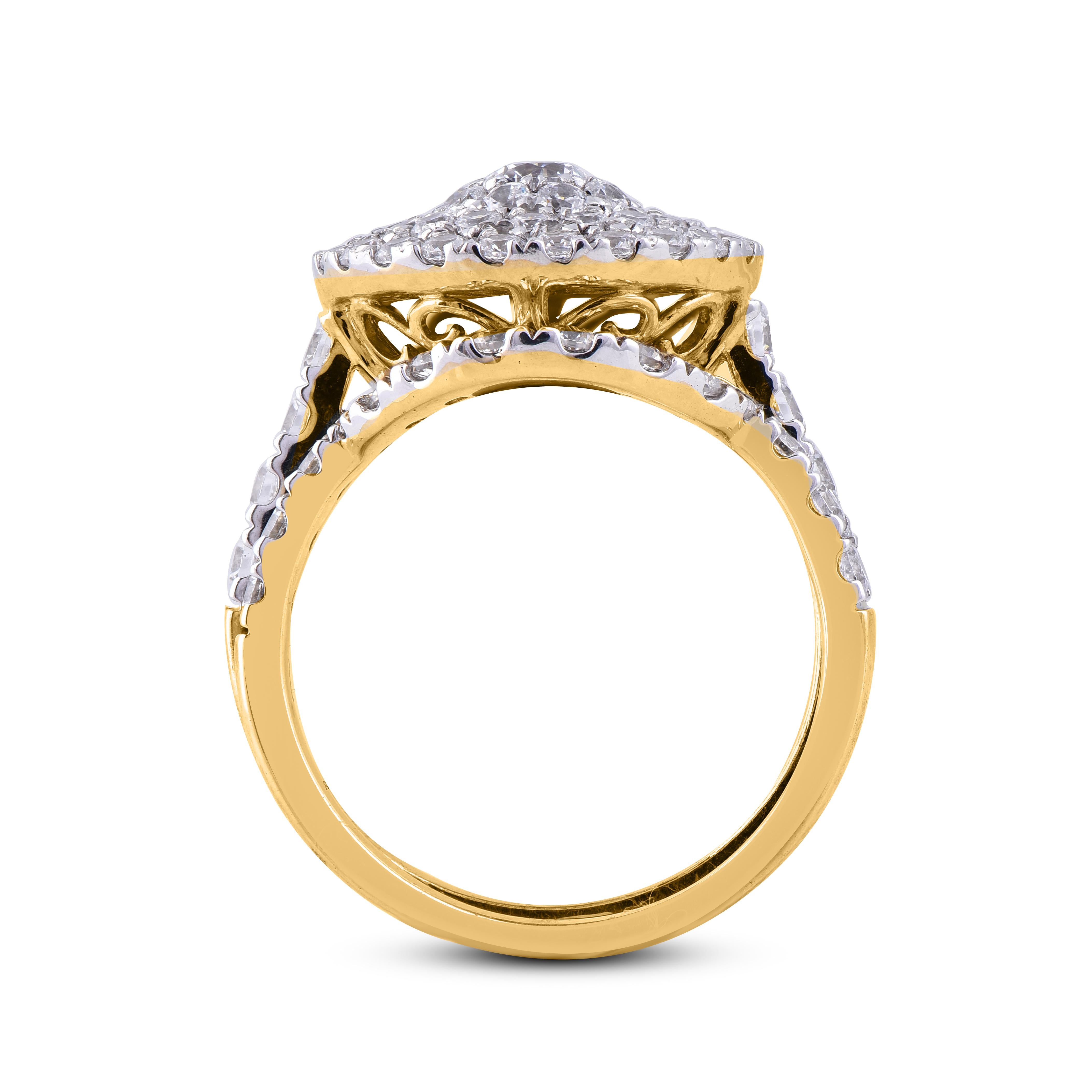 Bague de mariage à double cadre en or jaune 14 carats avec diamants ronds de 2,0 carats TJD Neuf - En vente à New York, NY