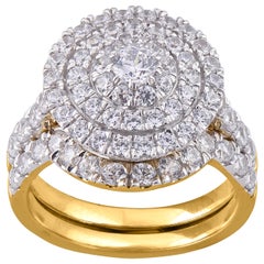 TJD 2.0 Carat Round Diamond 14K Yellow Gold Double Frame Cluster Bridal Ring Set