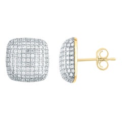 TJD 2.0 Carat Round Diamond 18KT Yellow Gold Square Dome Cluster Stud Earrings