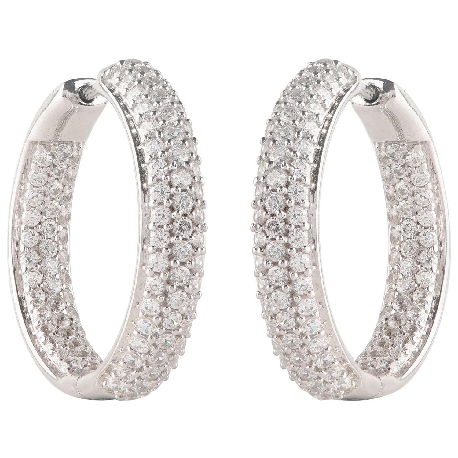 TJD 2.0 Carat Three Row Diamond 18 Karat White Gold Inside-Out Hoop Earrings