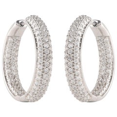 TJD 2.0 Carat Three Row Diamond 18 Karat White Gold Inside-Out Hoop Earrings