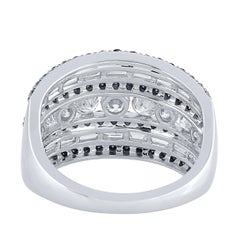 TJD Anillo ancho de oro blanco de 14 quilates con diamante blanco y negro tratado de 2,0 quilates
