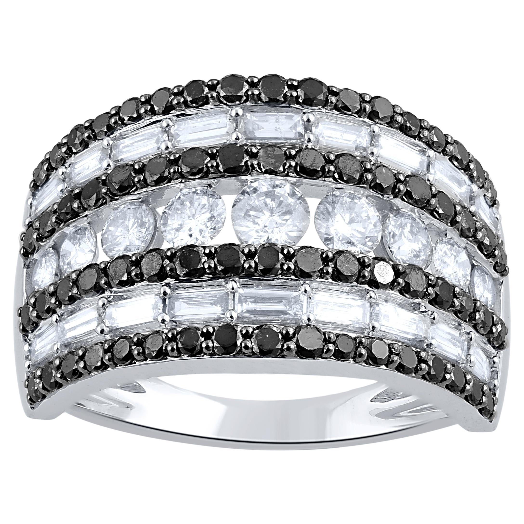 TJD 2,0 Karat Weißer & behandelter schwarzer Diamant 14 Karat Weißgold breiter Bandring