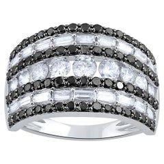 Bague large en or blanc 14 carats avec diamants blancs et noirs traités de 2,0 carats TJD