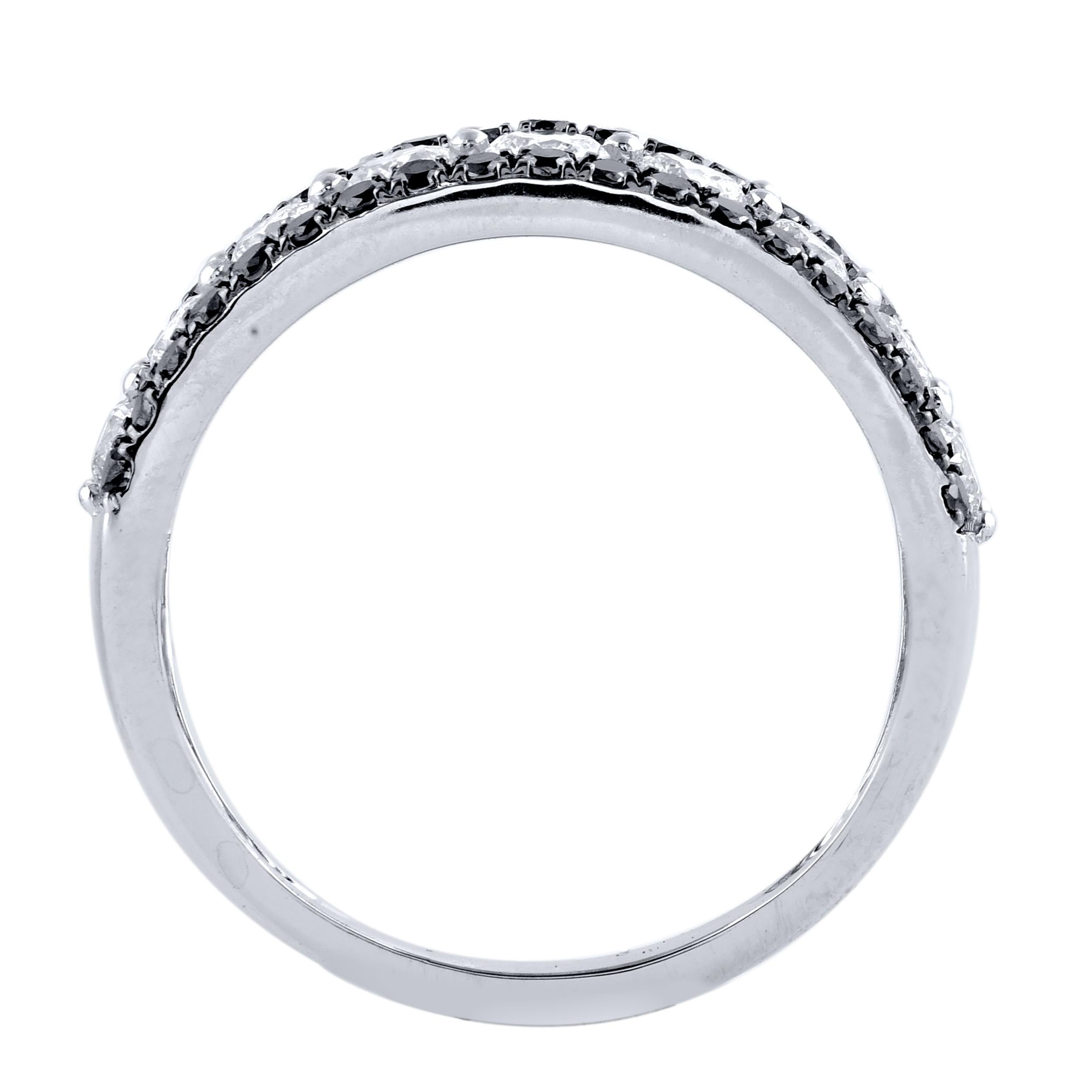 Modern TJD 2.0 Carat White & Treated Black Diamond 14Karat White Gold Two Row Band Ring For Sale