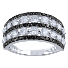 TJD 2,0 Karat Weißer & behandelter schwarzer Diamant 14 Karat Weißgold zweireihiger Ring mit Diamanten
