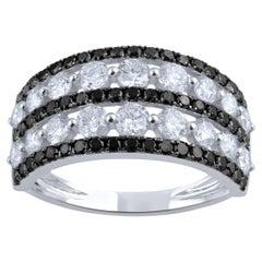 TJD 2.0 Carat White 
Treated Black Diamond 14Karat White Gold Two Row Band Ring