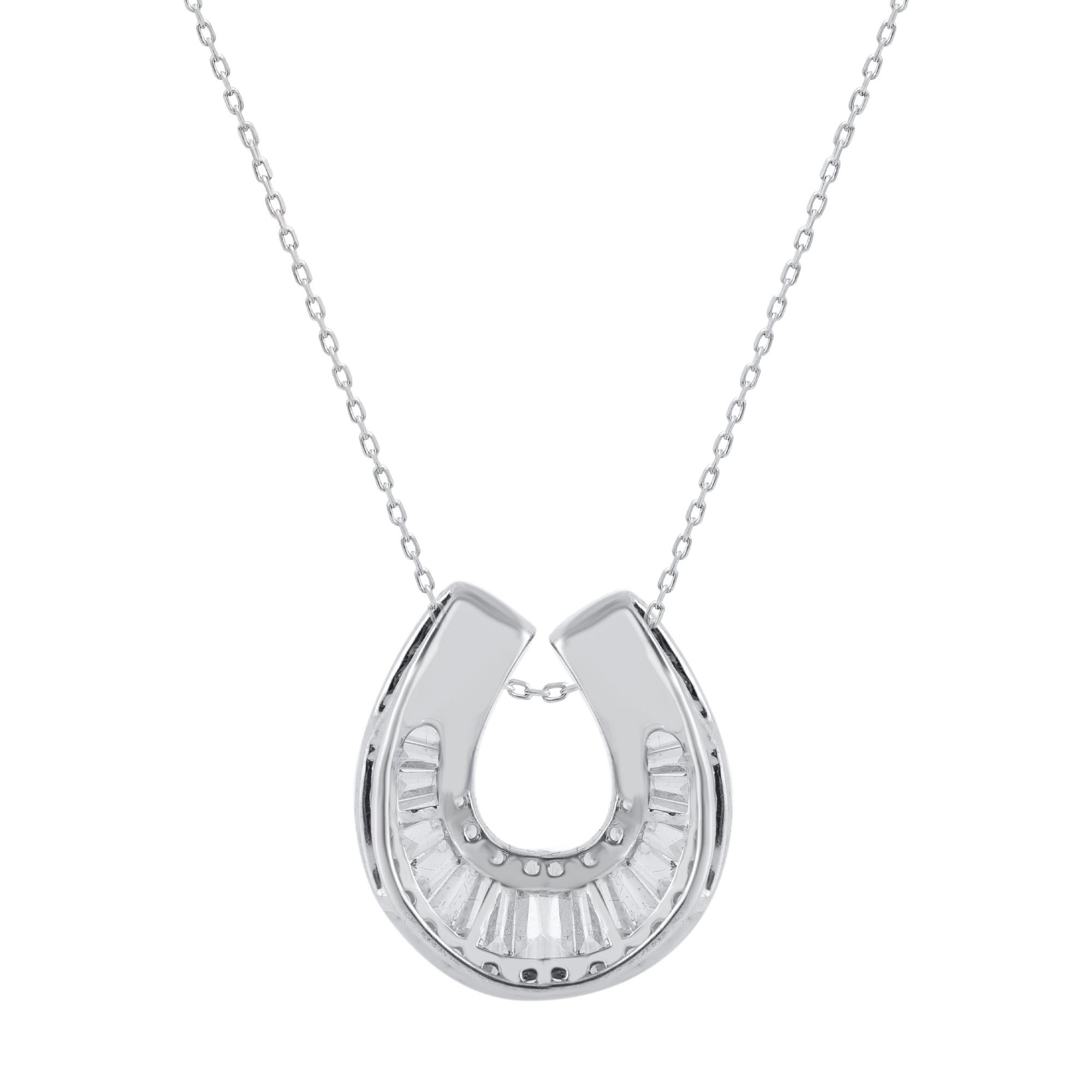 Modern TJD 2.0 Ct Baguette & Brilliance Cut Diamond Horseshoe Necklace 14KT White Gold  For Sale