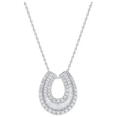 TJD 2.0 Ct Baguette & Brilliance Cut Diamond Horseshoe Necklace 14KT White Gold
