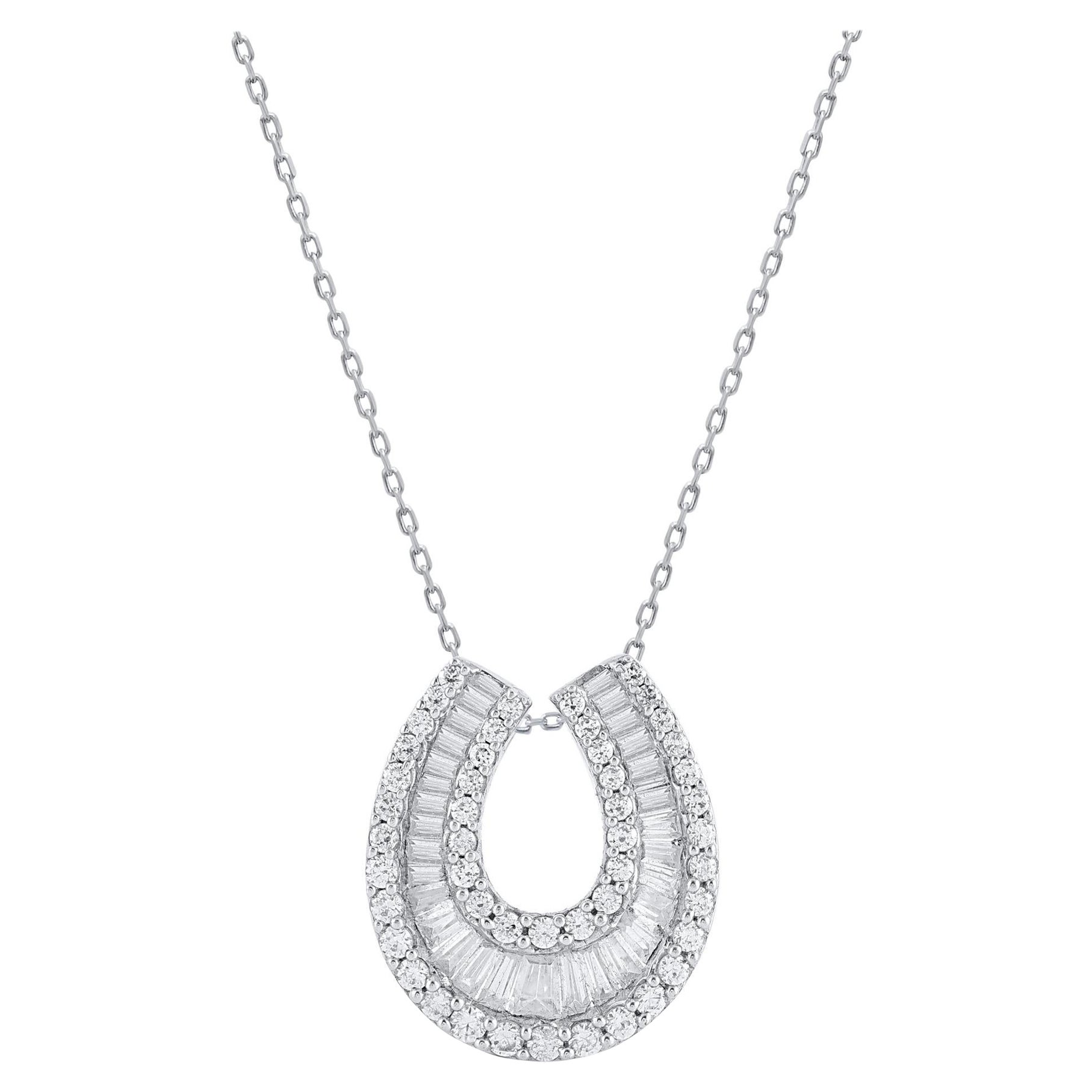 TJD 2.0 Ct Baguette & Brilliance Cut Diamond Horseshoe Necklace 18KT White Gold