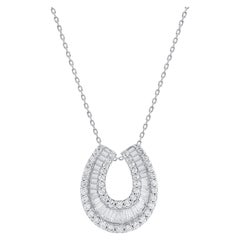 TJD 2.0 Ct Baguette & Brilliance Cut Diamond Horseshoe Necklace 18KT White Gold