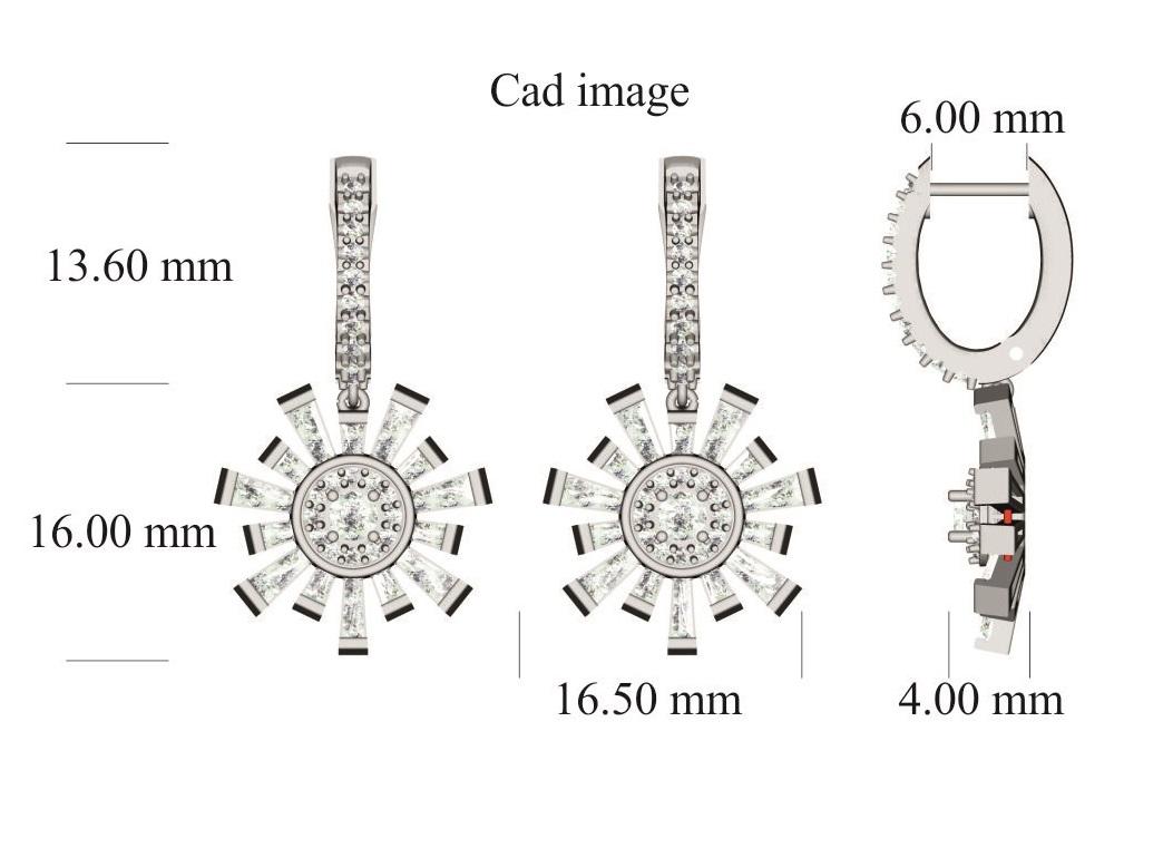 Laissez-vous séduire par l'allure éblouissante de ces boucles d'oreilles en diamant. Fabriqué à la perfection en or blanc 14 carats et serti de 44 diamants ronds de taille brillant et de 36 diamants baguettes en serti clos et en serti canal, il