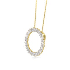 TJD 2,0 Karat runder & Baguette-Diamant 14KT Gold Eternity Kreis-Anhänger Halskette