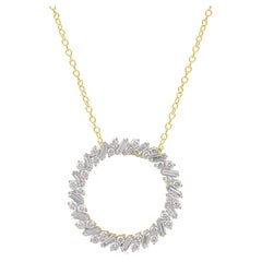 TJD 2.0 CTW Round & Baguette Diamond 14KT Gold Eternity Circle Pendant Necklace