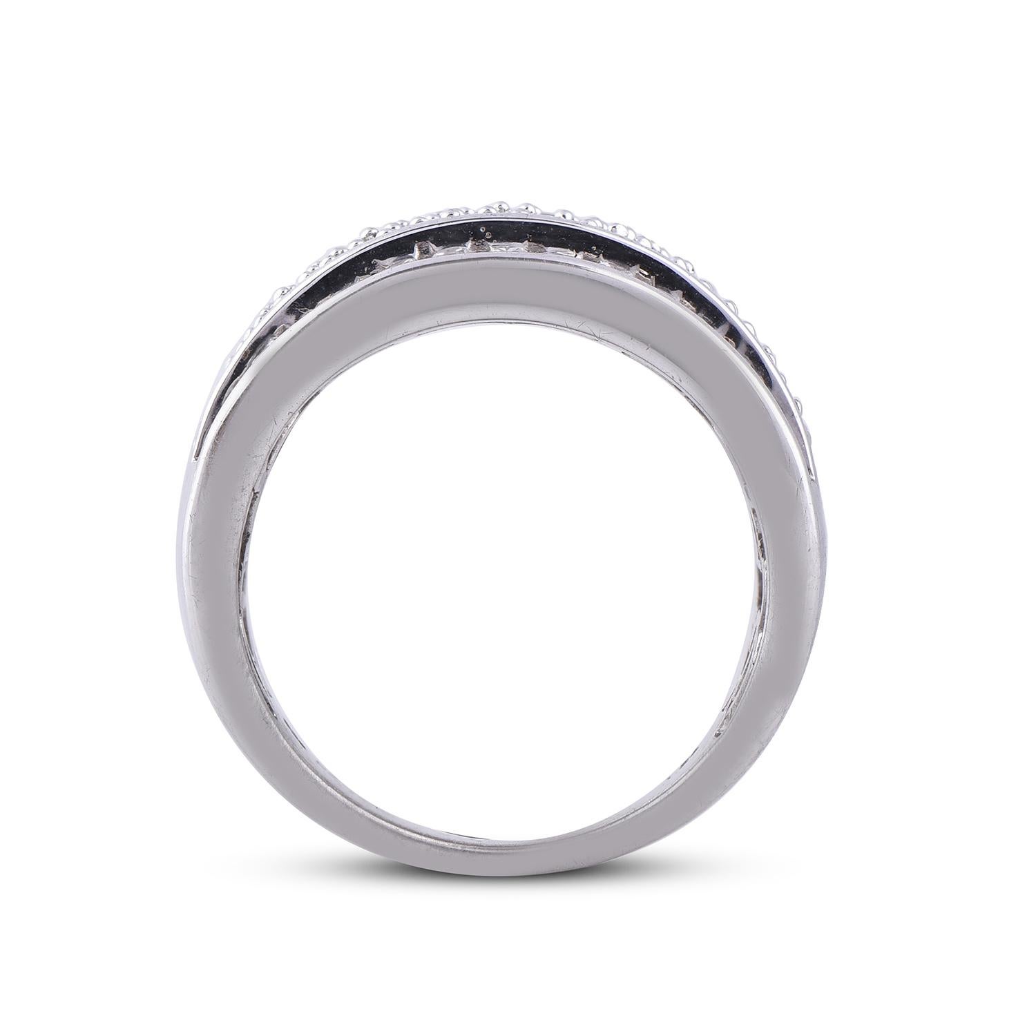 Women's TJD 2.00 Ct Round & Baguette Diamond 14 Karat White Gold Wide Wedding Band Ring For Sale