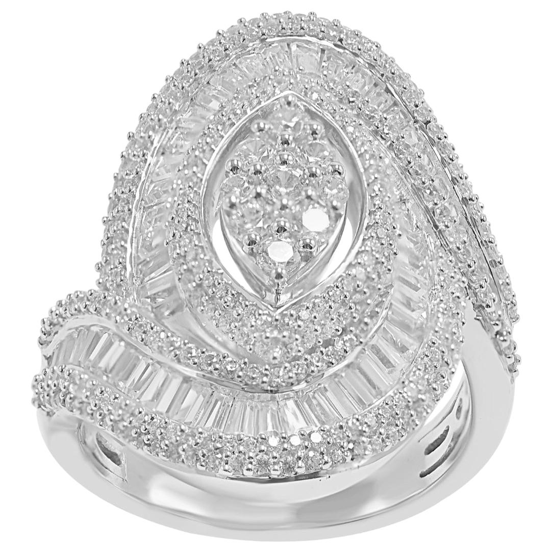 TJD 2Carat Round and Baguette Diamond 14K White Gold Inter-locked Wedding Ring