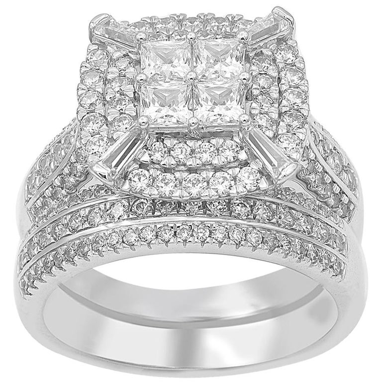 TJD 2Carat Round and Princess Cut Diamond 14K White Gold Stackable ...