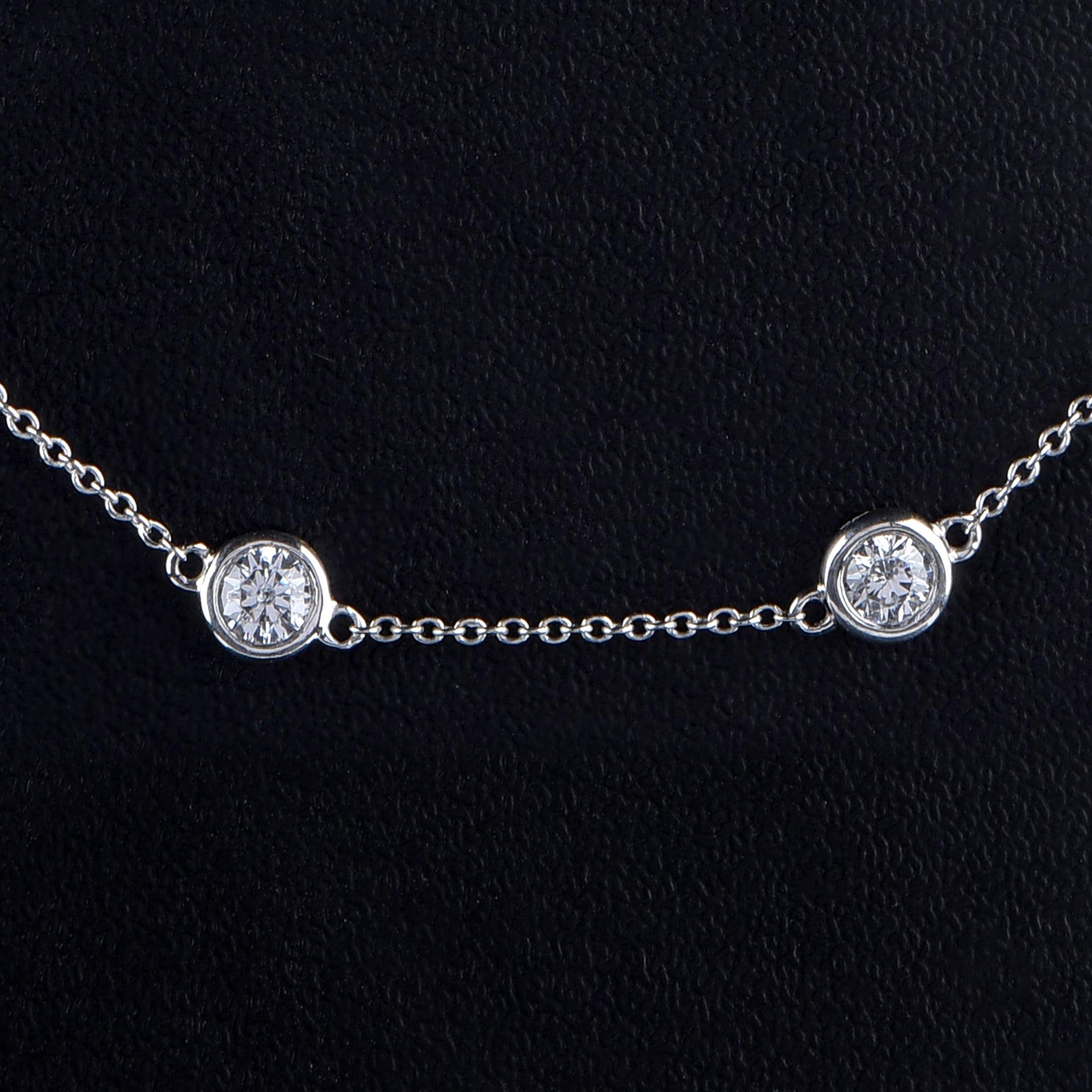 Round Cut TJD 2.00 Carat Round Diamond 14 Karat White Gold Bezel Set Station Necklace For Sale