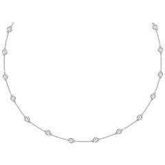 TJD 2.00 Carat Round Diamond 14 Karat White Gold Bezel Set Station Necklace