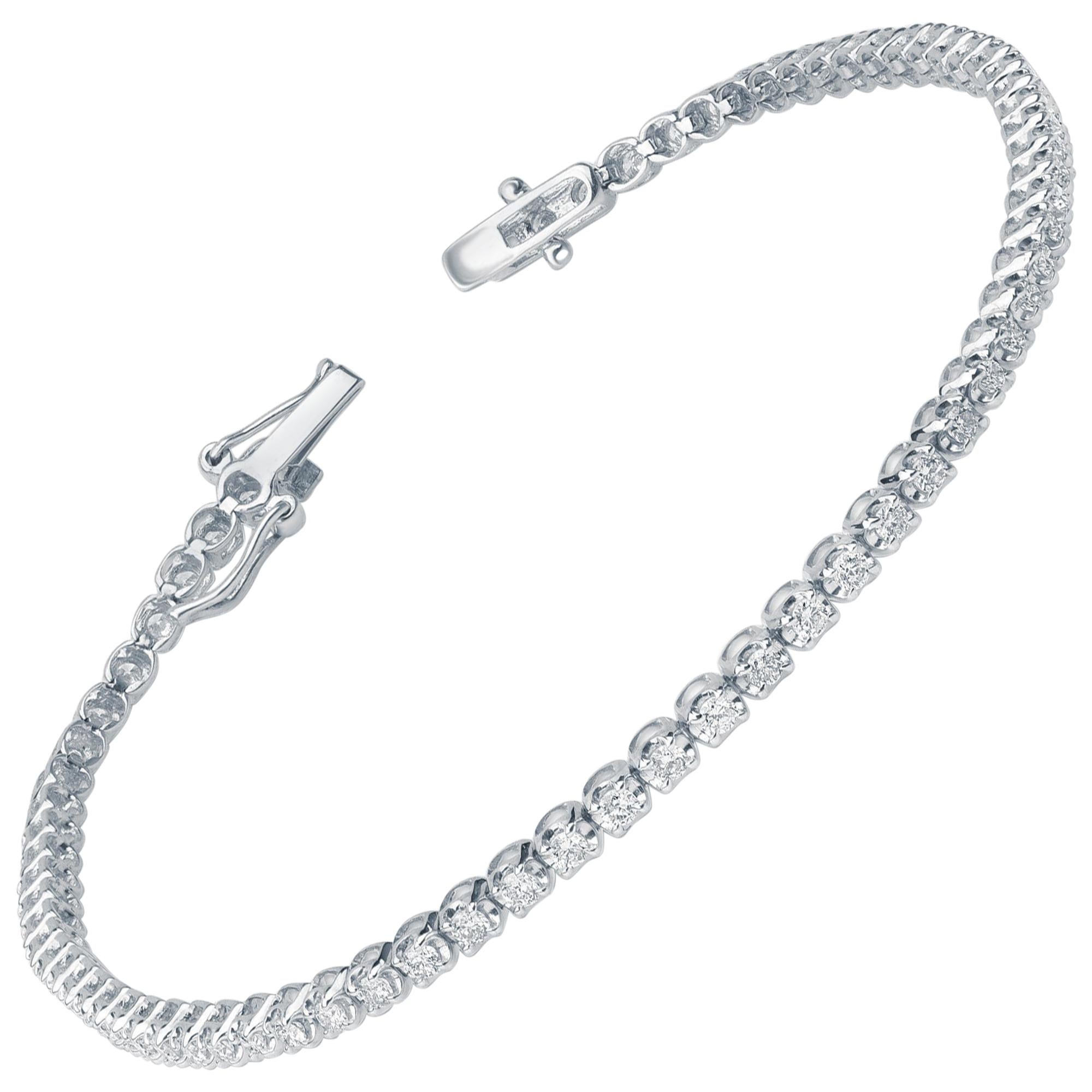 TJD 2.00 Carat Diamond 10 Karat White Gold Classic Tennis Bracelet For Sale