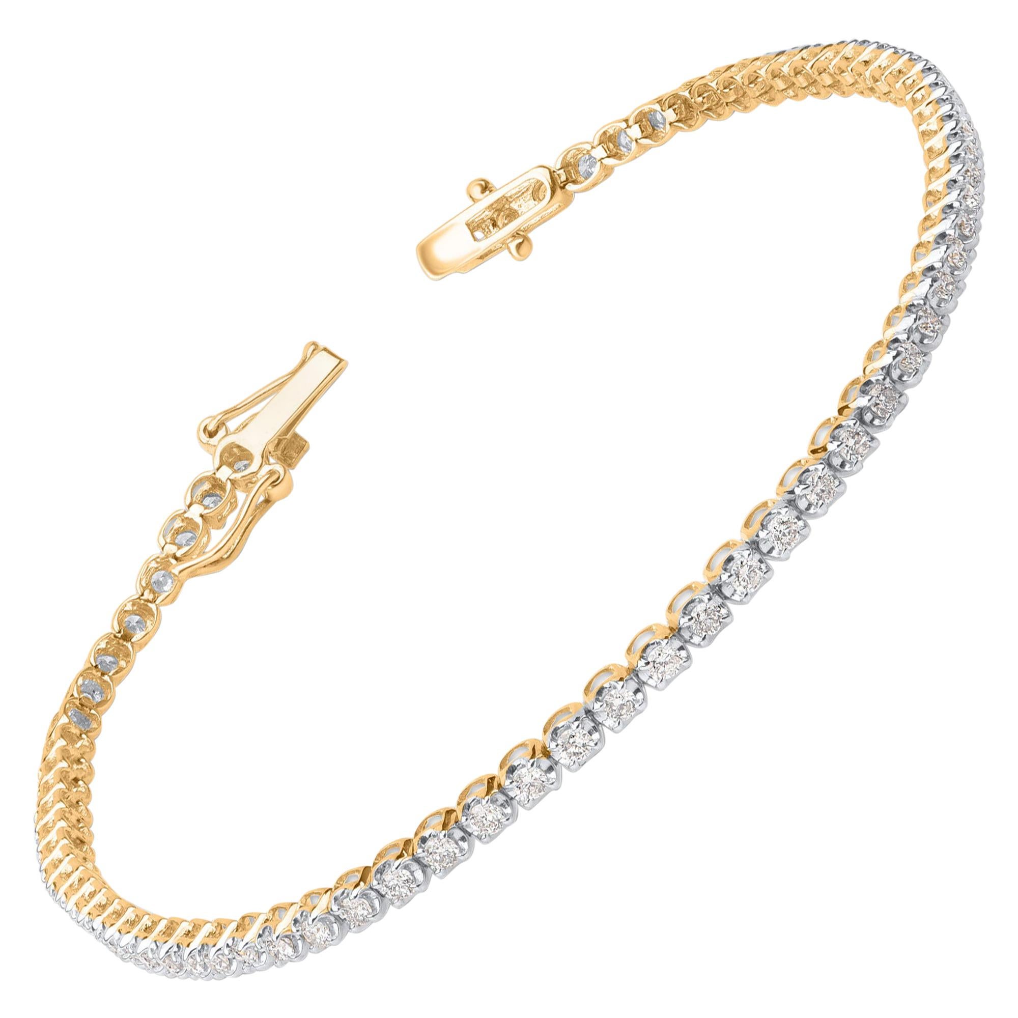 TJD 2.00 Carat Diamond 10 Karat Yellow Gold Charming Tennis Bracelet