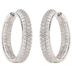 TJD 2.00 Carat Three Row Diamond 18 Karat White Gold Inside-Out Hoop Earrings