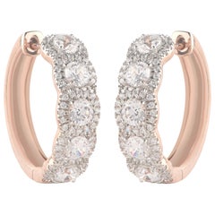 TJD Boucles d'oreilles vintage en or rose 18 carats avec halo de diamants de 2,00 carats