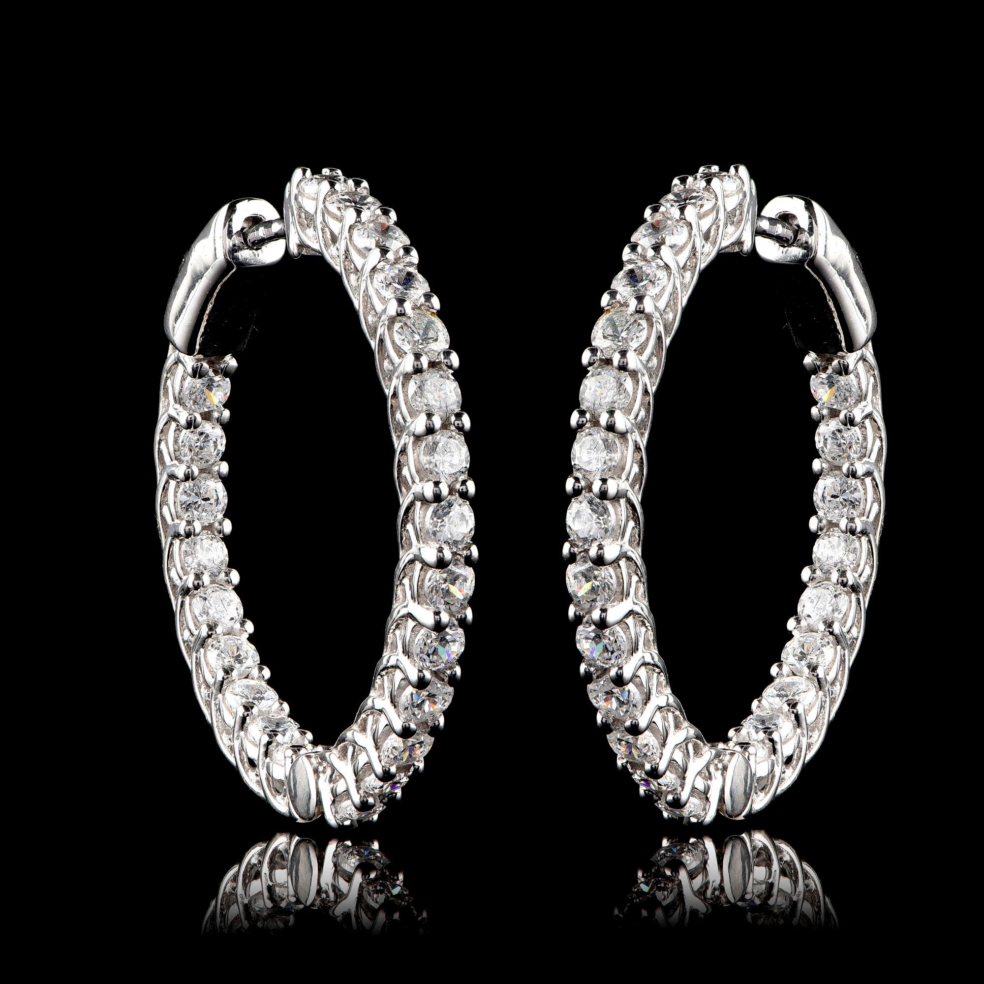 Contemporary TJD 2.00 Carat Diamond 18 Karat White Gold Inside-Out Hoop Earrings For Sale