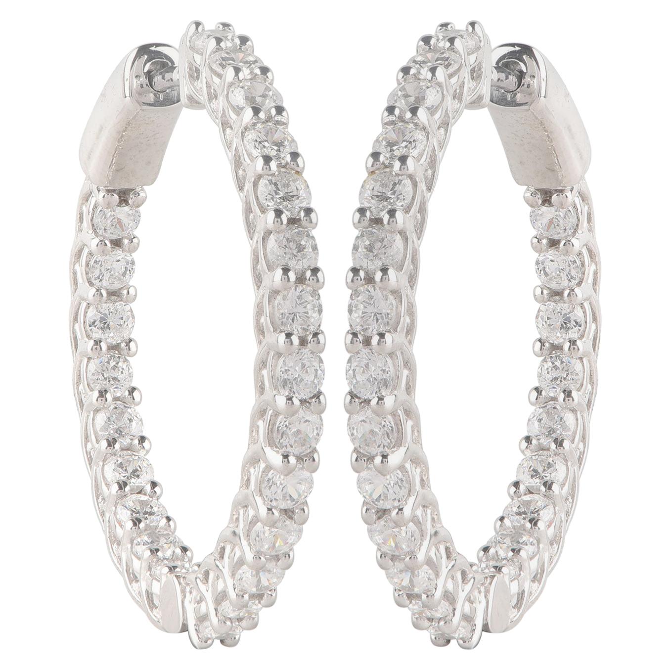 TJD 2.00 Carat Diamond 18 Karat White Gold Inside-Out Hoop Earrings