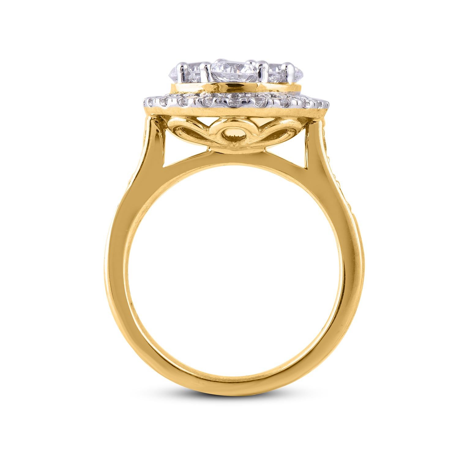Women's TJD 2.00 Carat Composite Diamond 14 Karat Yellow Gold Halo Engagement Ring For Sale