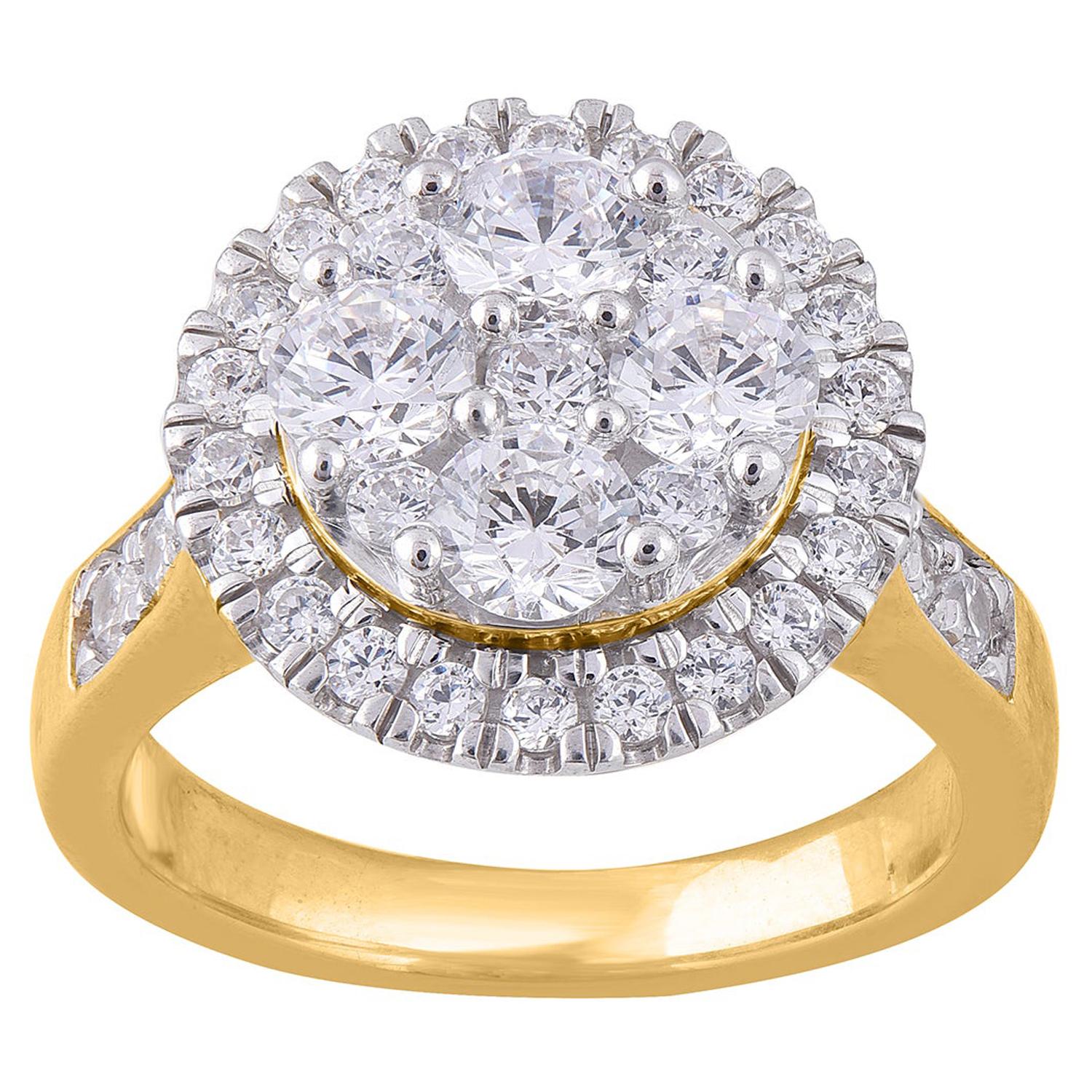 TJD 2.00 Carat Composite Diamond 14 Karat Yellow Gold Halo Engagement Ring For Sale