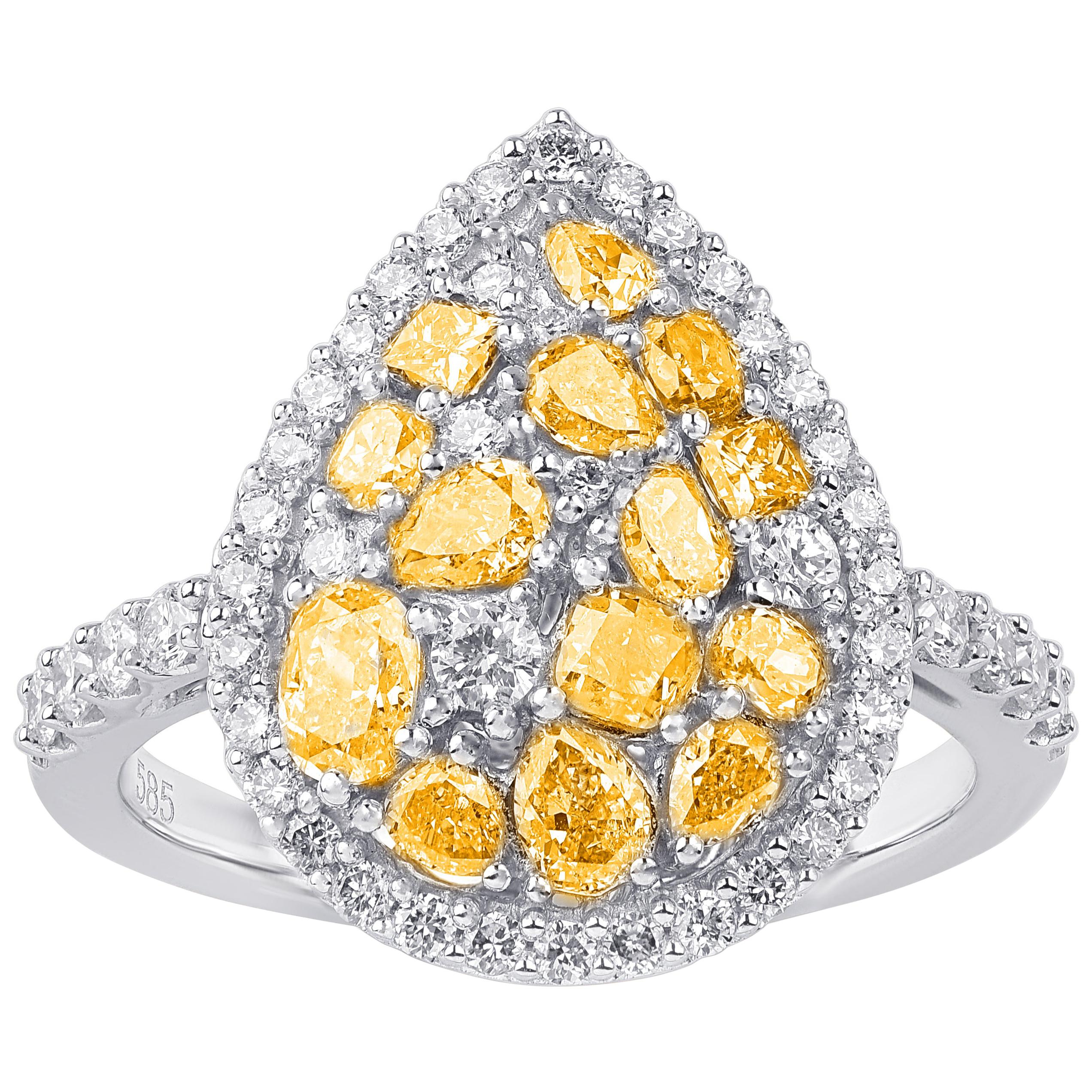 TJD 2.00 Carat Multicolor Diamond 14 Karat White Gold Pear Shape Engagement Ring