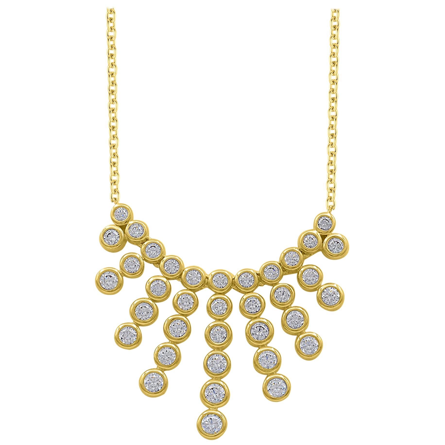 TJD 2.00 Carat Round Diamond 14 Karat Yellow Gold Bezel Set Fashion Necklace