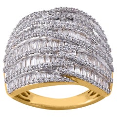 TJD Bague à la mode dôme en or jaune 14 carats avec diamants ronds et baguettes de 2,00 carats