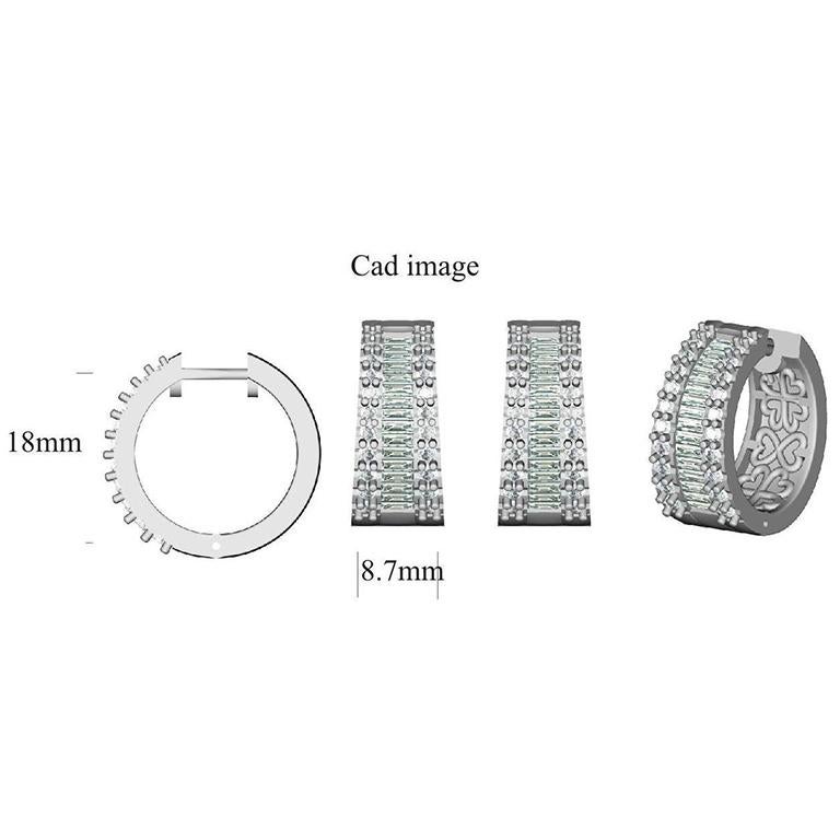 Honor the women you love with this designer diamond hoop earring is expertly crafted in 14 Karat White Gold and features 44 round and 32 baguette-cut diamond set in prong and channel setting. This hoop earring has high polish finish and is a