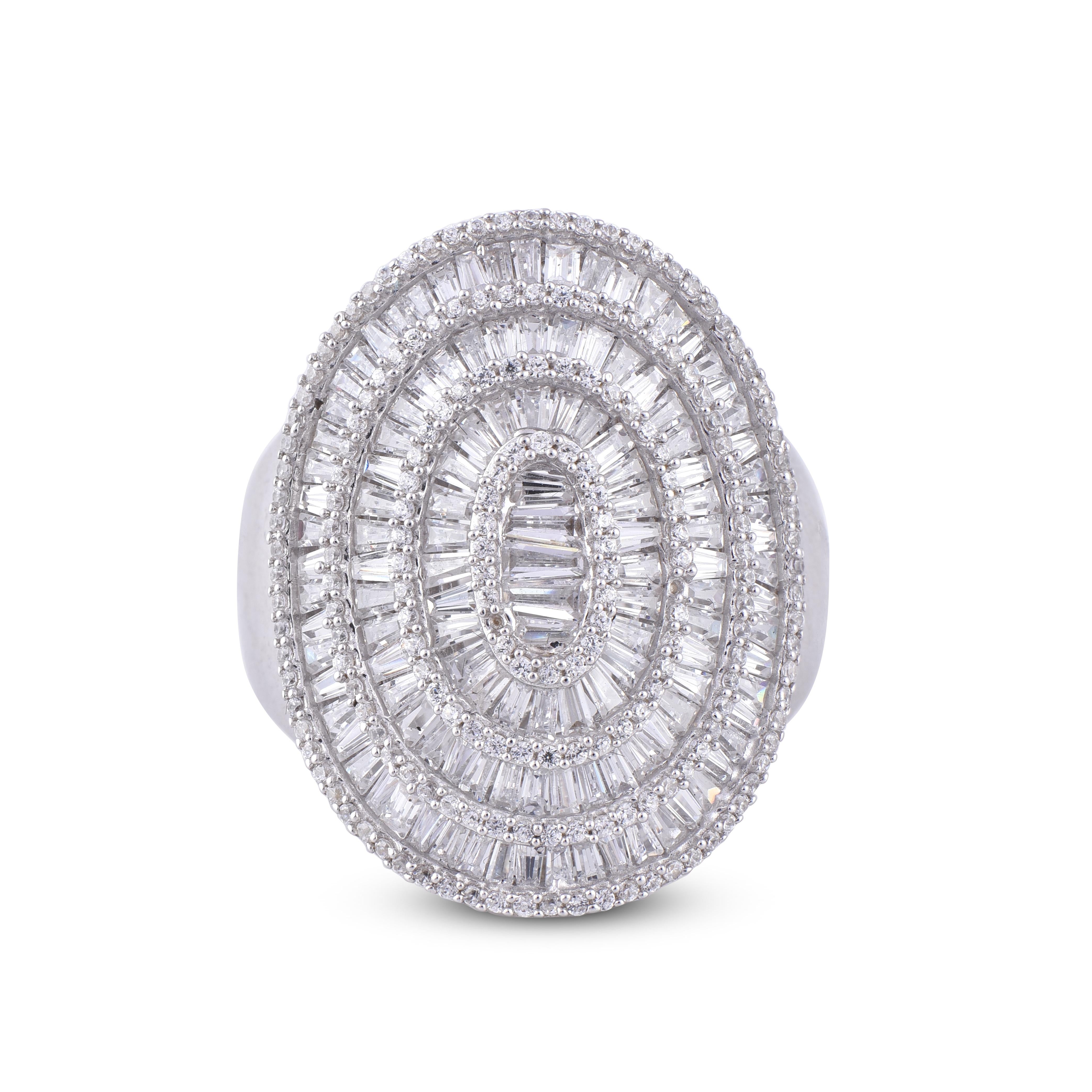 Baguette Cut TJD 2.00 Carat Round & Baguette Diamond 14 Karat White Gold Designer Disc Ring For Sale