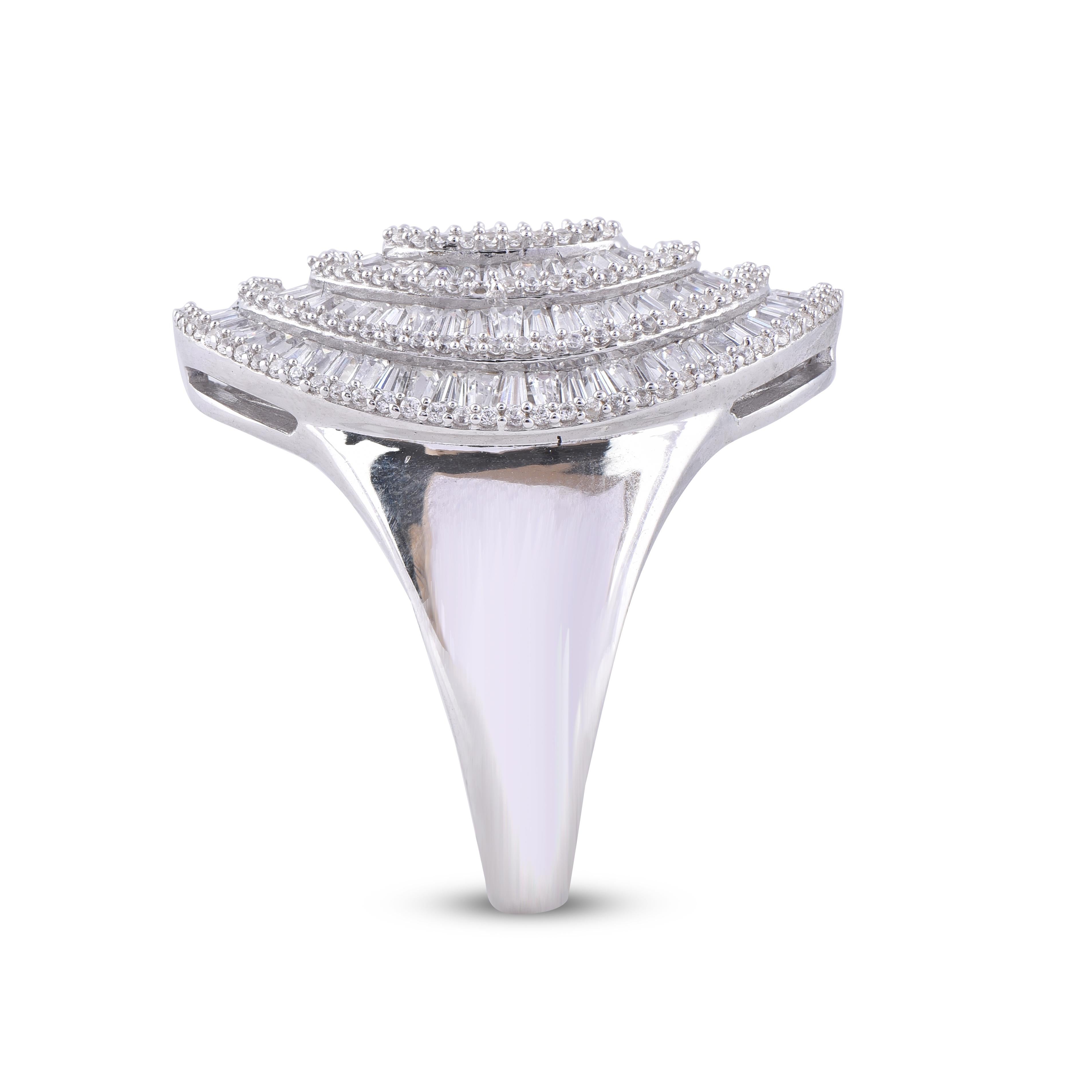 TJD 2.00 Carat Round & Baguette Diamond 14 Karat White Gold Designer Disc Ring In New Condition For Sale In New York, NY