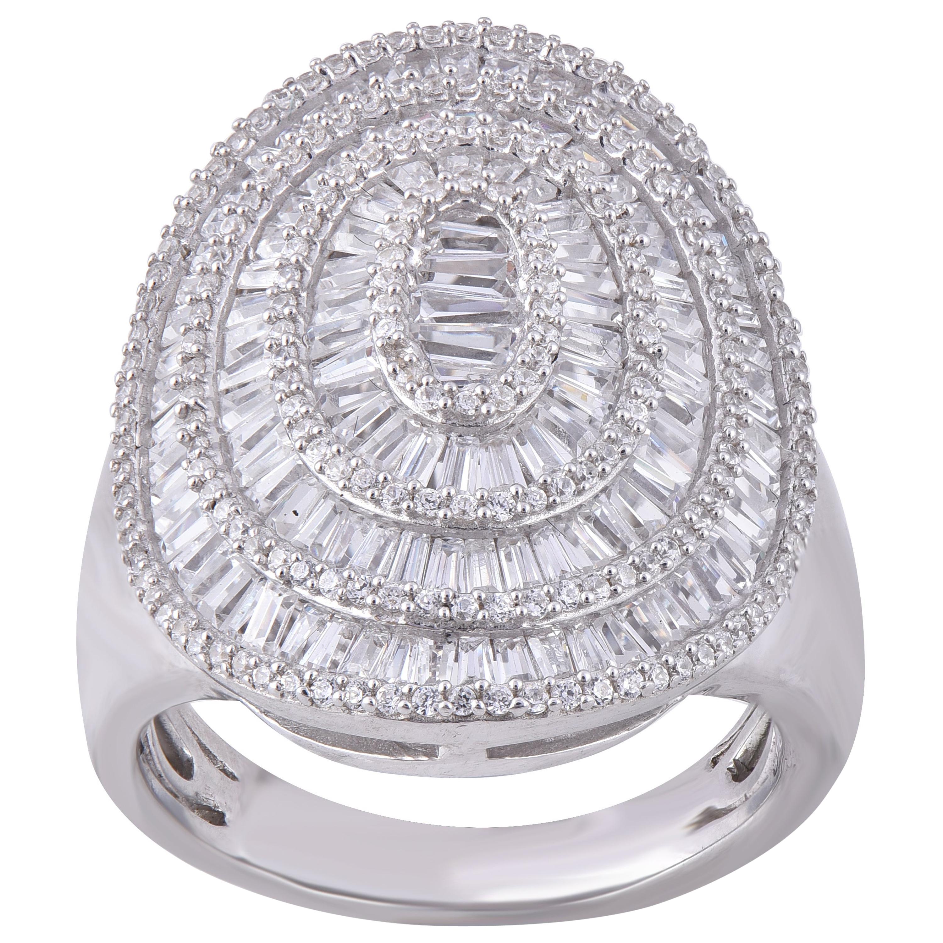 TJD 2.00 Carat Round & Baguette Diamond 14 Karat White Gold Designer Disc Ring For Sale