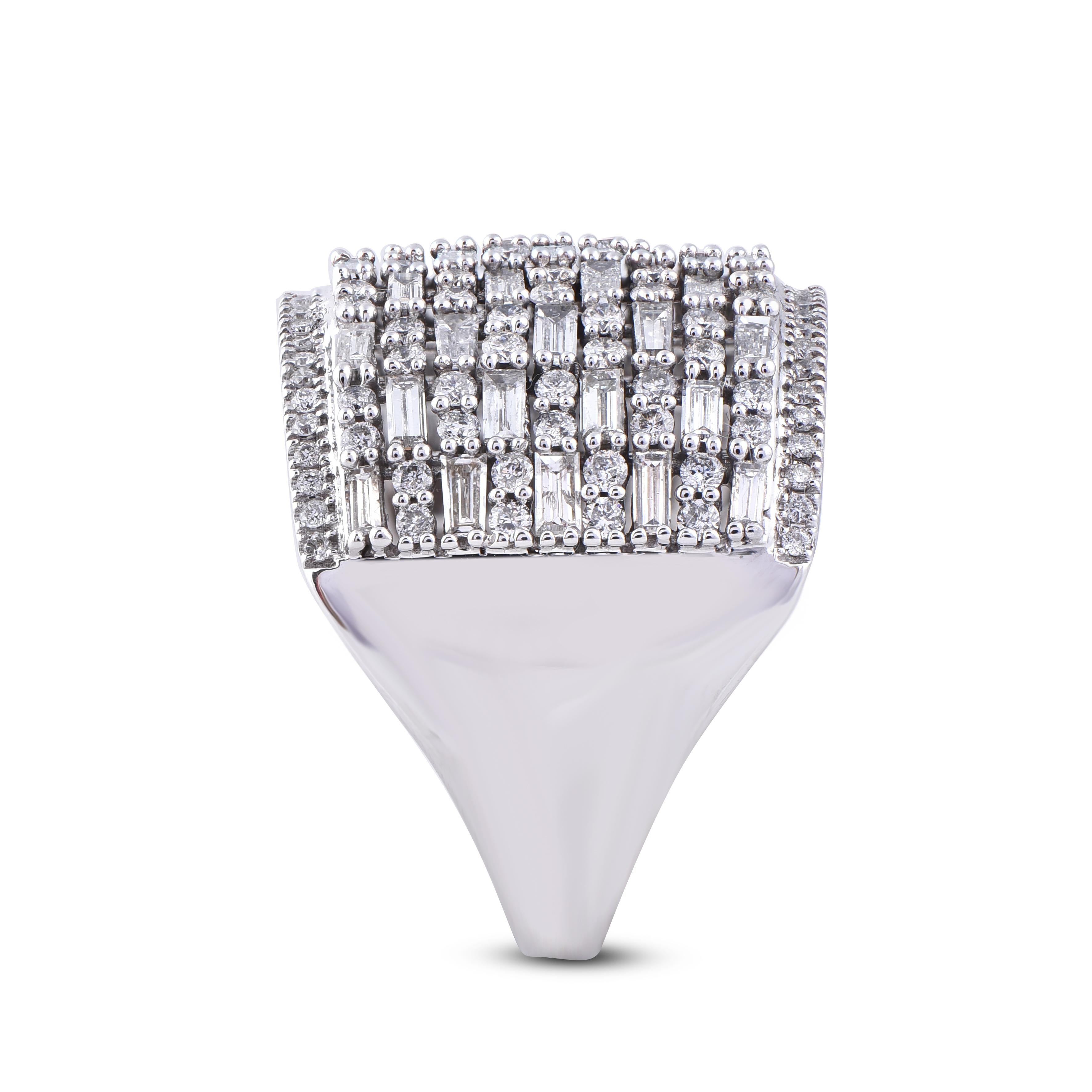 TJD Alliance large en or blanc 14 carats avec diamants ronds et baguettes de 2,00 carats Neuf - En vente à New York, NY
